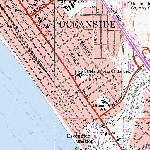 Topographic Map of Saint Marys Star of the Sea School, CA