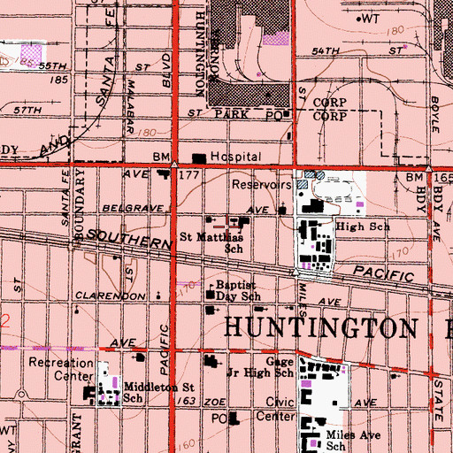 Topographic Map of Saint Matthias High School, CA