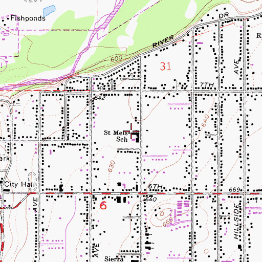 Topographic Map of Saint Mels School, CA