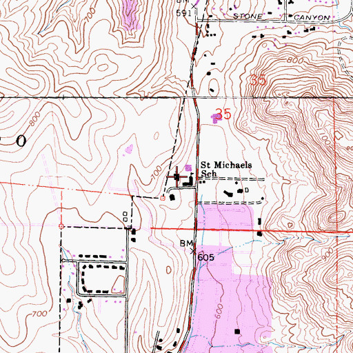 Topographic Map of Saint Michaels School, CA