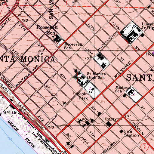 Topographic Map of Saint Monica High School, CA