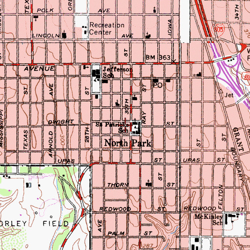 Topographic Map of Saint Patrick's School North Park, CA