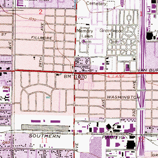 Topographic Map of Green Acres Mobile and Recreational Vehicle Park, AZ