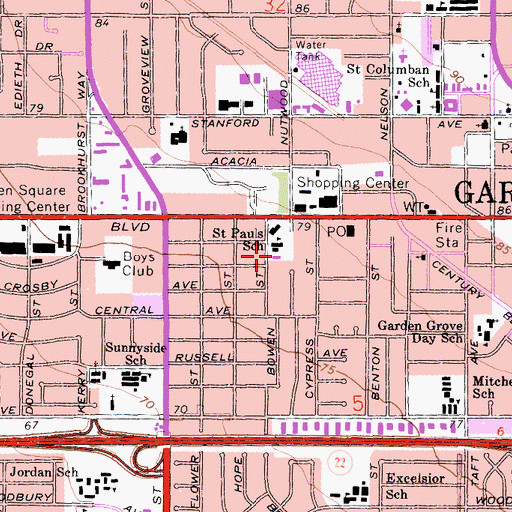 Topographic Map of Saint Paul's Lutheran School, CA