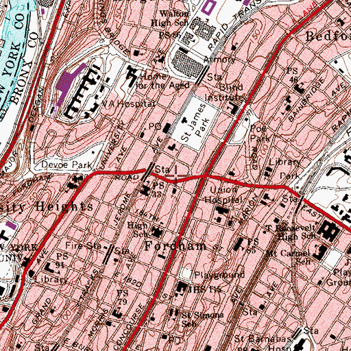 Topographic Map of Monroe College, NY