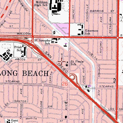 Topographic Map of Saint Pauls School, CA
