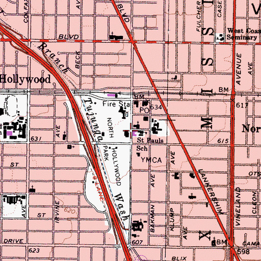 Topographic Map of Saint Pauls School, CA