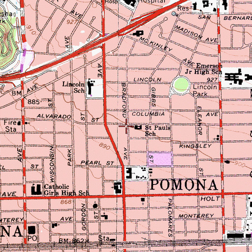 Topographic Map of Saint Pauls School, CA