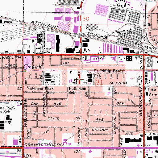 Topographic Map of Saint Philip Benizi School, CA