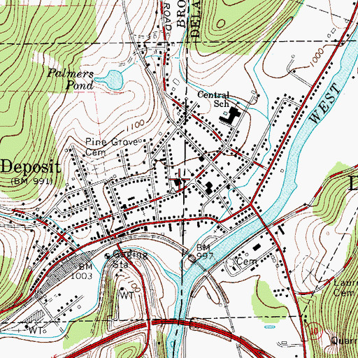 Topographic Map of Deposit Union Free School (historical), NY