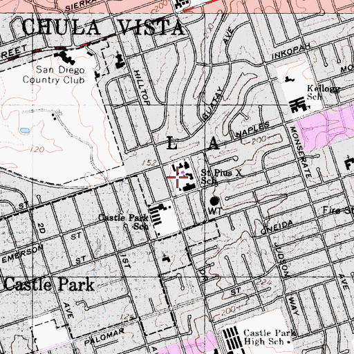 Topographic Map of Saint Pius X School, CA