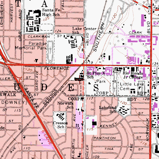 Topographic Map of Saint Pius X School, CA