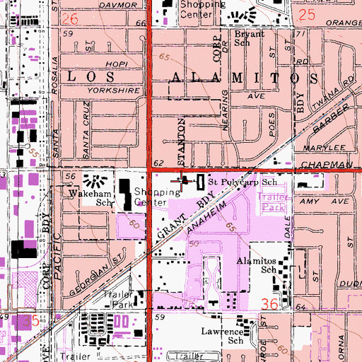 Topographic Map of Saint Polycarp School, CA