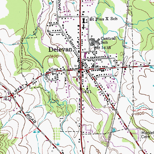 Topographic Map of Delevan Volunteer Fire Department, NY