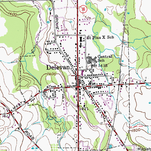 Topographic Map of Hotel Delevan (historical), NY