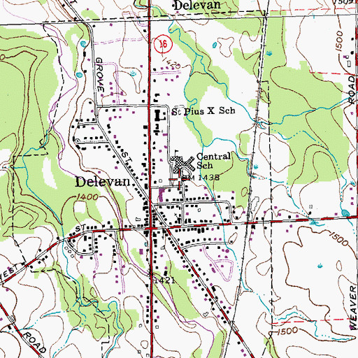 Topographic Map of Delevan High School (historical), NY