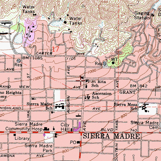 Topographic Map of Saint Rita School, CA