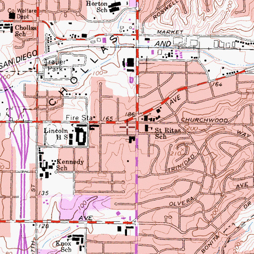 Topographic Map of Saint Ritas School, CA