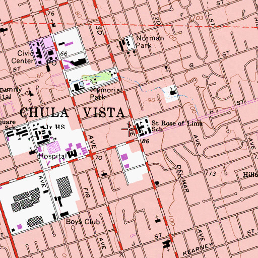 Topographic Map of Saint Rose of Lima School, CA