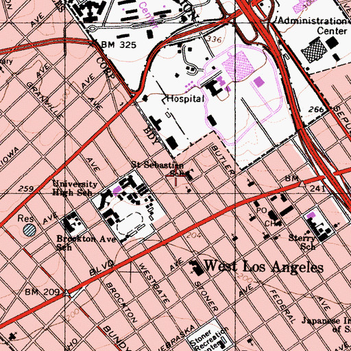 Topographic Map of Saint Sebastian School, CA