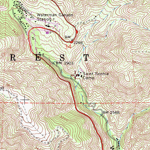 Topographic Map of Saint Sophia Camp, CA
