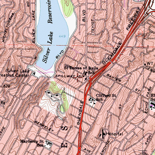 Topographic Map of Saint Teresa of Avila School, CA