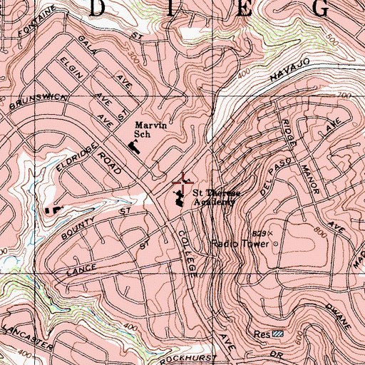 Topographic Map of Saint Therese Academy, CA