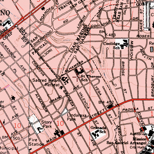 Topographic Map of Saint Therese Catholic School, CA