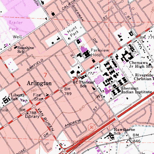 Topographic Map of Saint Thomas School, CA