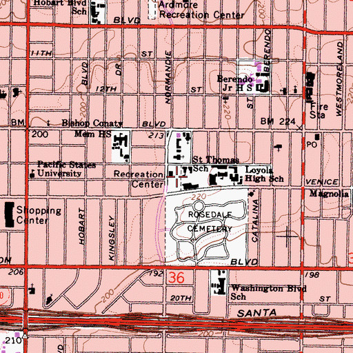 Topographic Map of Saint Thomas School, CA