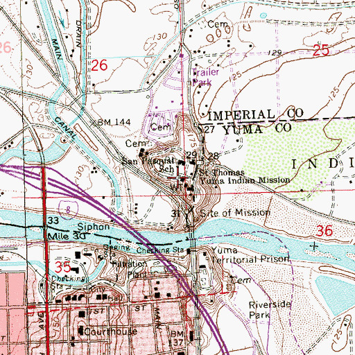 Topographic Map of Saint Thomas Yuma Indian Mission, CA