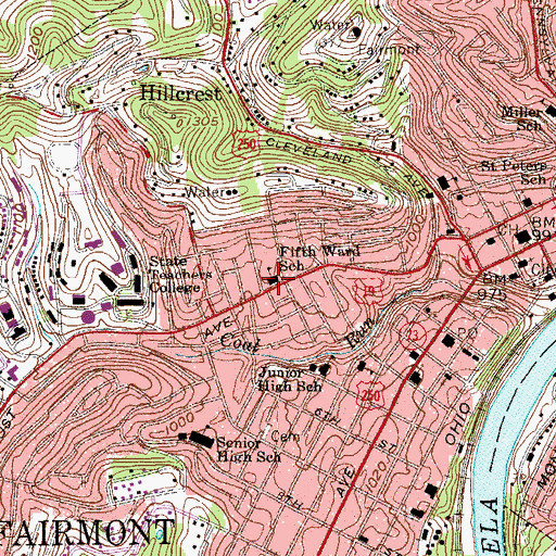 Topographic Map of Marion County Adult and Community Education Center, WV