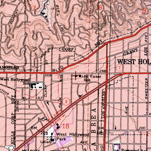 Topographic Map of Saint Victor School, CA