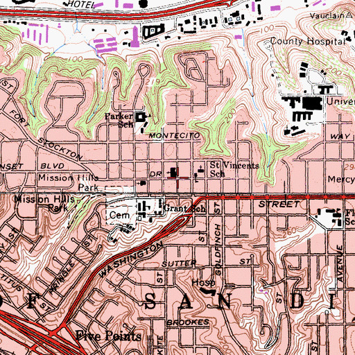 Topographic Map of Saint Vincents School, CA