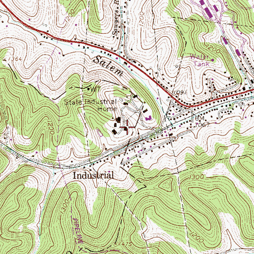 Topographic Map of West Virginia Industrial Home for Youth, WV