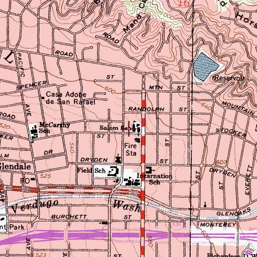 Topographic Map of Salem Lutheran School, CA