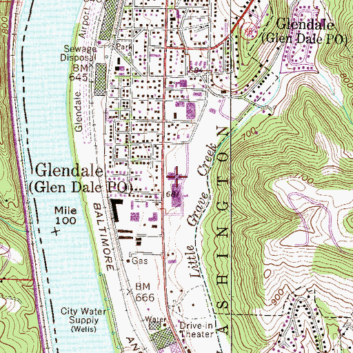 Topographic Map of John Marshall Adult Preparatory School, WV