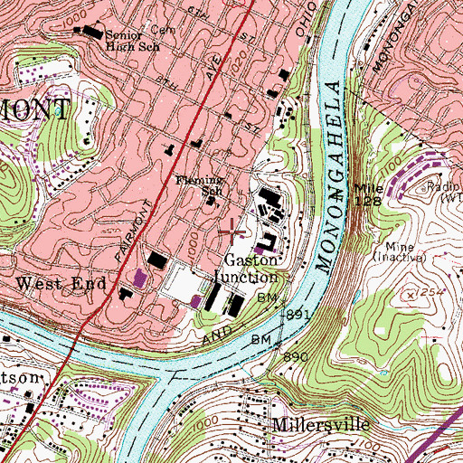 Topographic Map of West Fairmont Middle School, WV