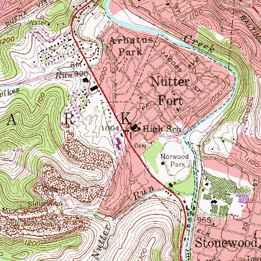 Topographic Map of West Virginia Business College - Nutter Fort, WV