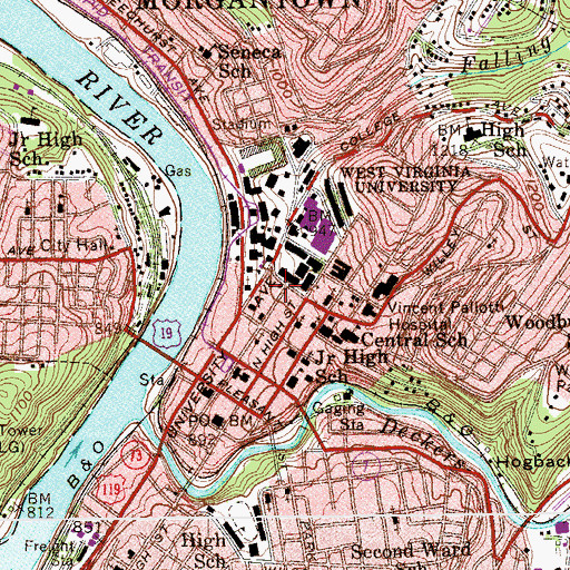 Topographic Map of West Virginia Junior College - Morgantown, WV