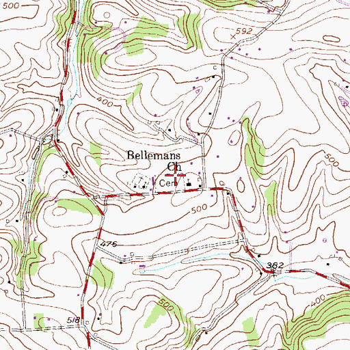 Topographic Map of Fairview / Bellemans Church Cemetery, PA