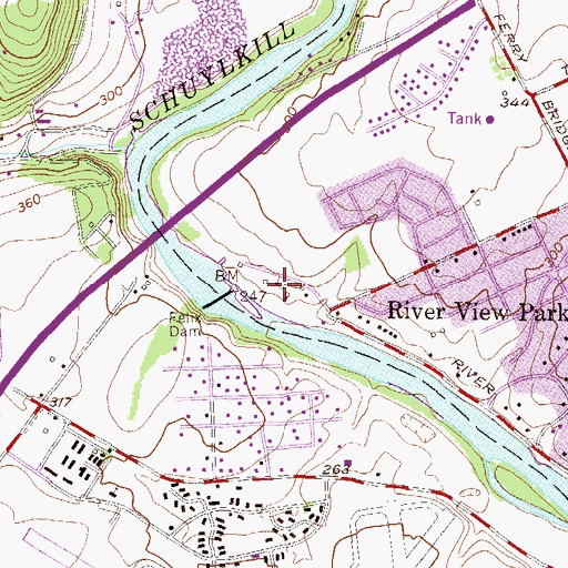 Topographic Map of Felix Dam Park, PA