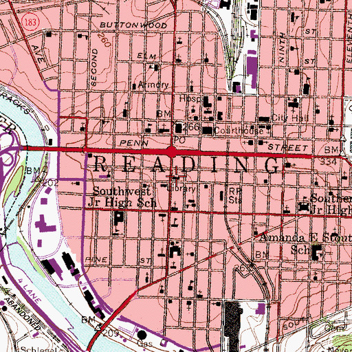 Topographic Map of First Presbyterian Church, PA