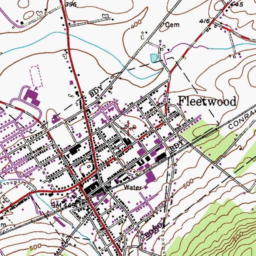 Topographic Map of Fleetwood Cemetery, PA