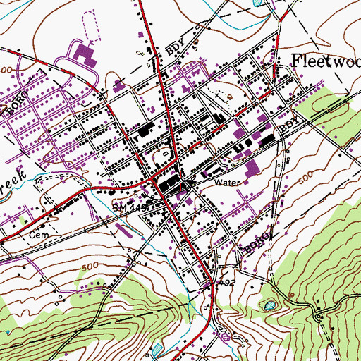 Topographic Map of Fleetwood Tannery (historical), PA
