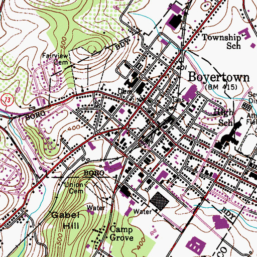 Topographic Map of Boyertown Area Fire and Rescue Station 95 - 1, PA