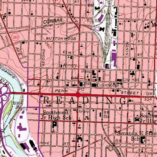 Topographic Map of Abraham Lincoln Hotel, PA