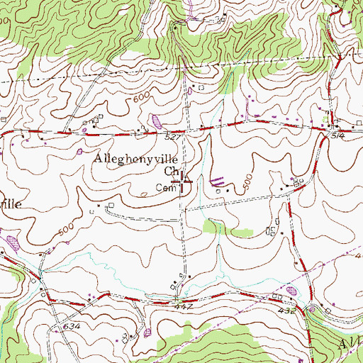 Topographic Map of Alleghenyville Mennonite Cemetery, PA