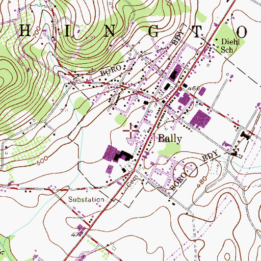 Topographic Map of Bally Community Swimming Pool, PA