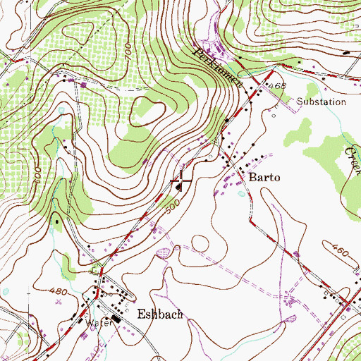 Topographic Map of Barto Post Office, PA